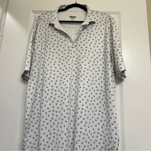 Greg Norman Collection White and Black Patterned Polo